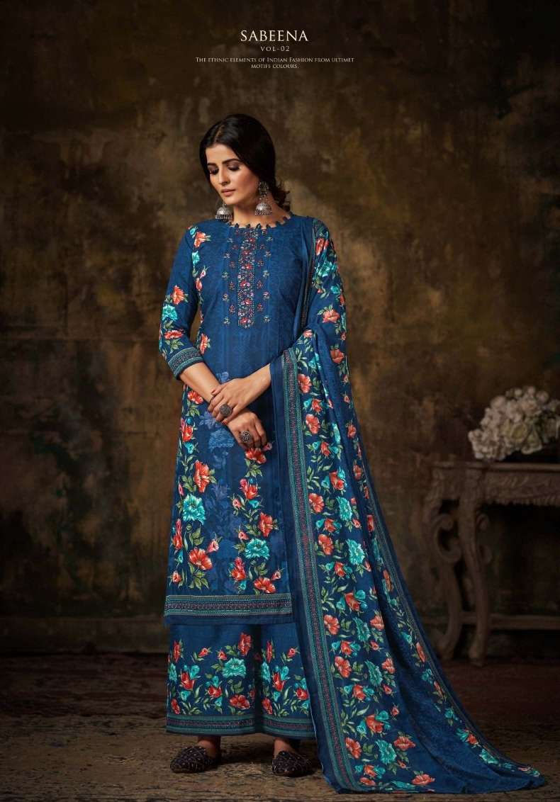 Sabeena Vol 2 By Romani Soft Cotton Digital Print & Heavy Embroidery Work Top Bottom With Dupatta On Wholesale