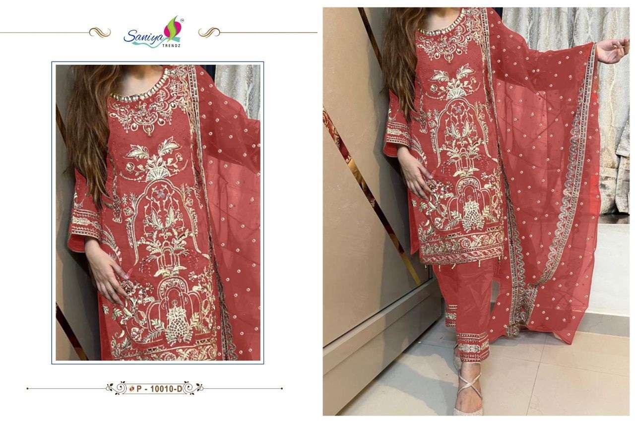 Saniya St P 10010 Orgenza With Embroidery & Handwork Designer Pakistani Suit On Wholesale