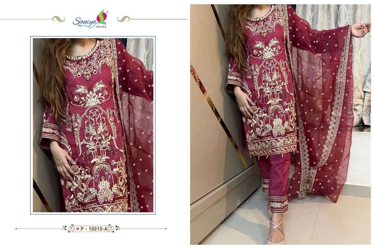 Saniya St P 10010 Orgenza With Embroidery & Handwork Designer Pakistani Suit On Wholesale