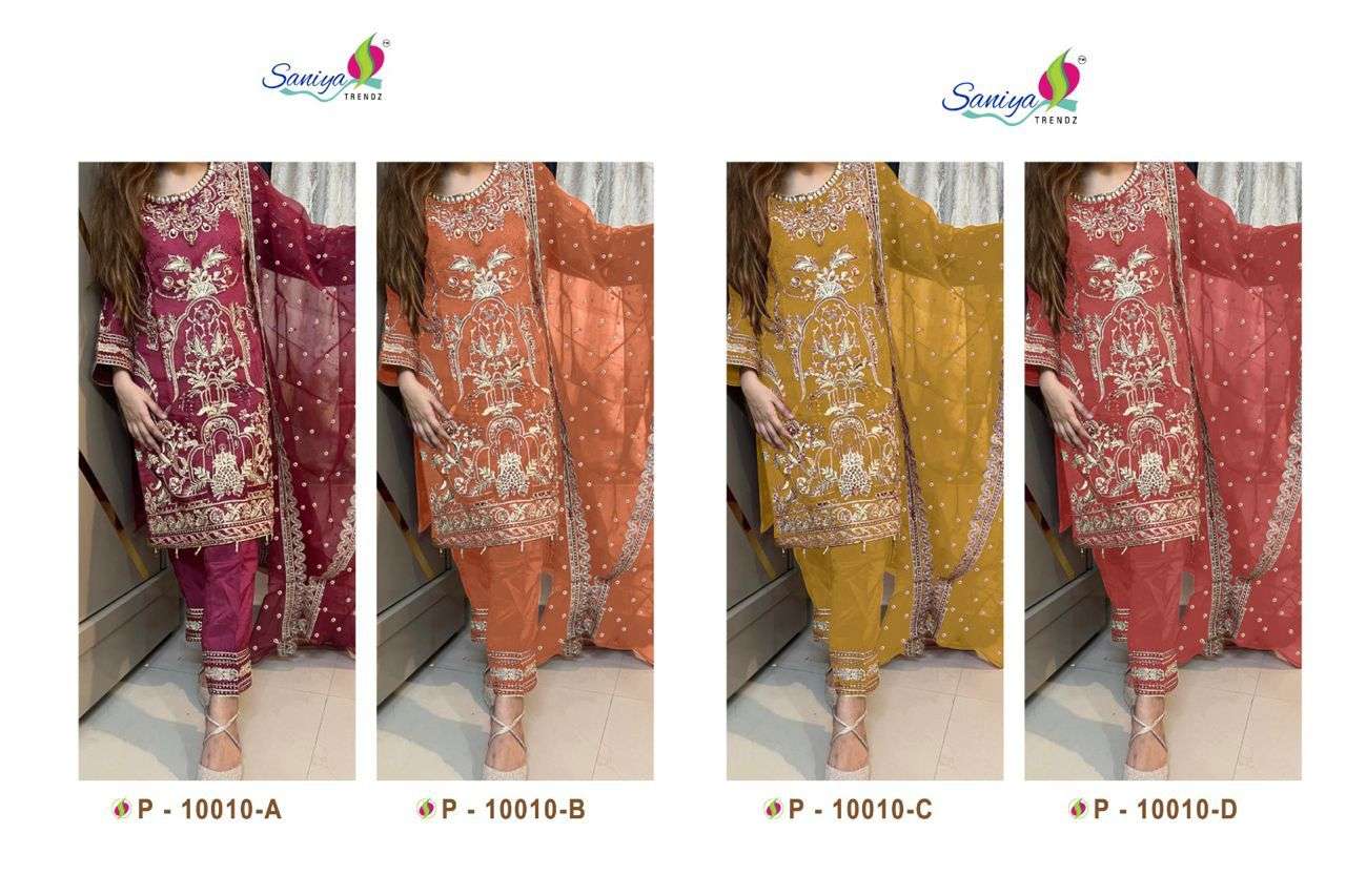 Saniya St P 10010 Orgenza With Embroidery & Handwork Designer Pakistani Suit On Wholesale