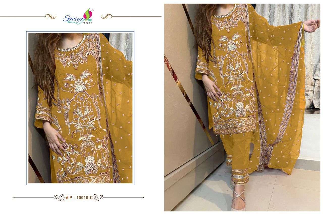 Saniya St P 10010 Orgenza With Embroidery & Handwork Designer Pakistani Suit On Wholesale
