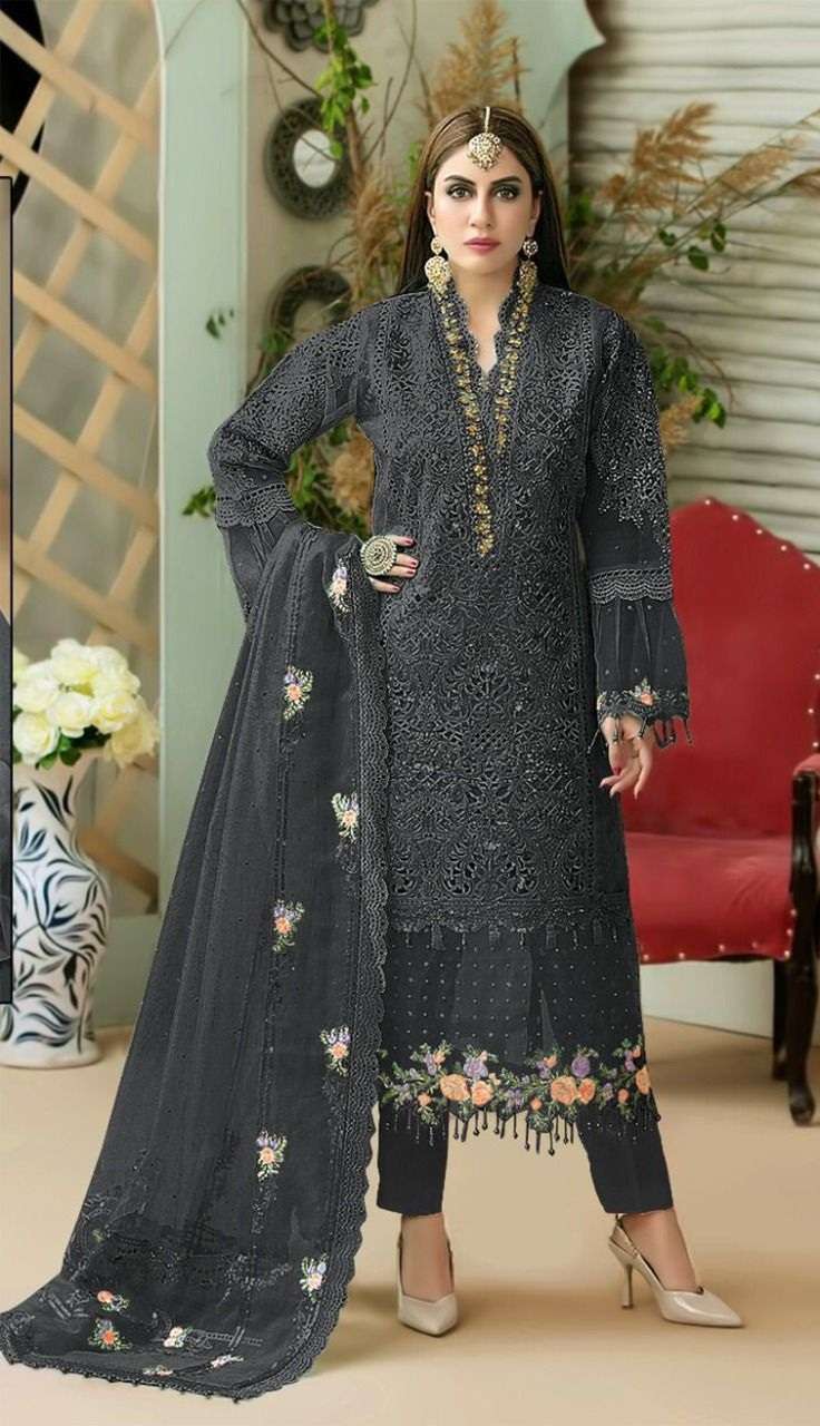 Serine D.No. S-72 Butterfly Net Heavy Embroidered Pakistani Suit On Wholesale