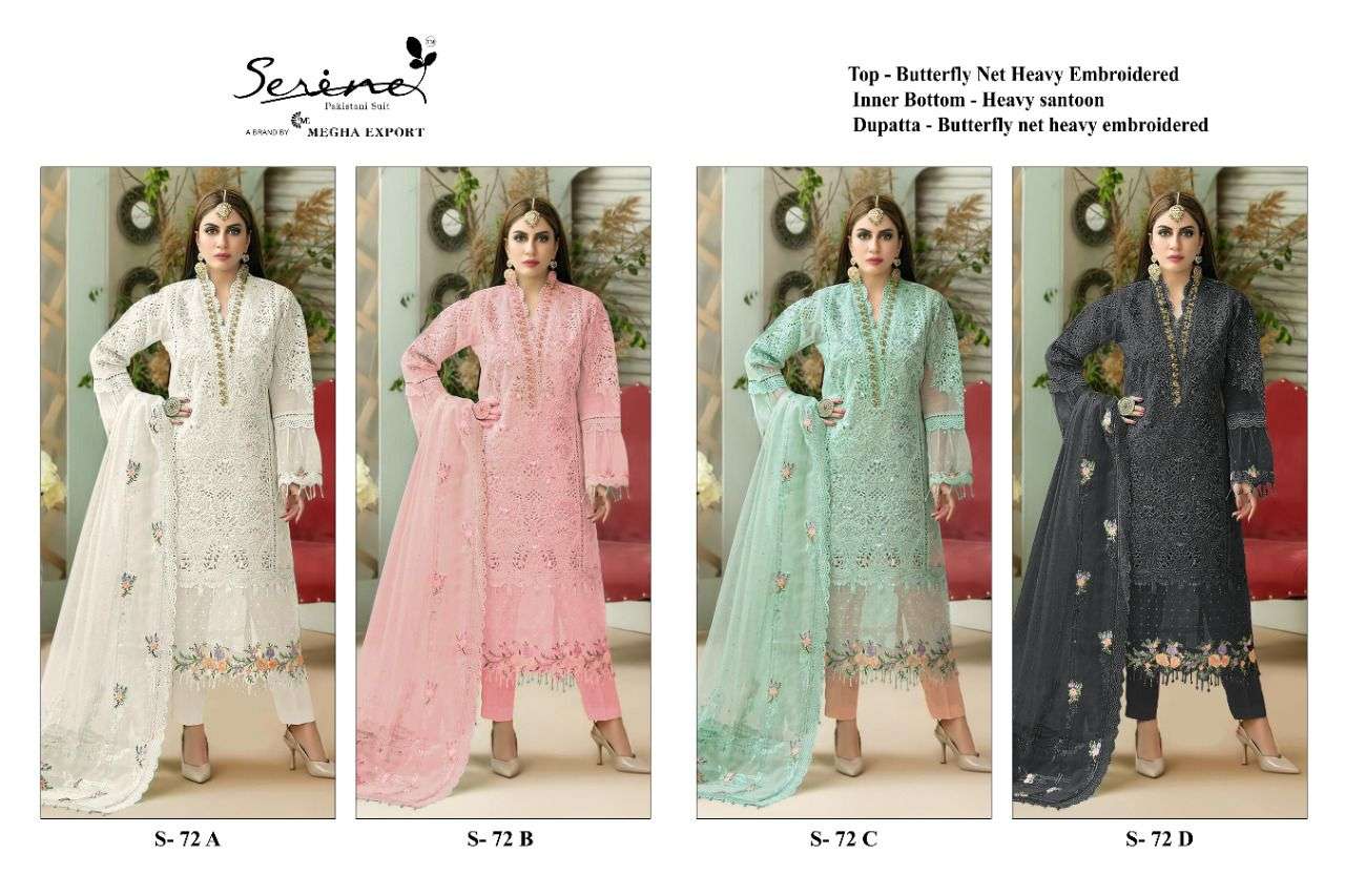 Serine D.No. S-72 Butterfly Net Heavy Embroidered Pakistani Suit On Wholesale