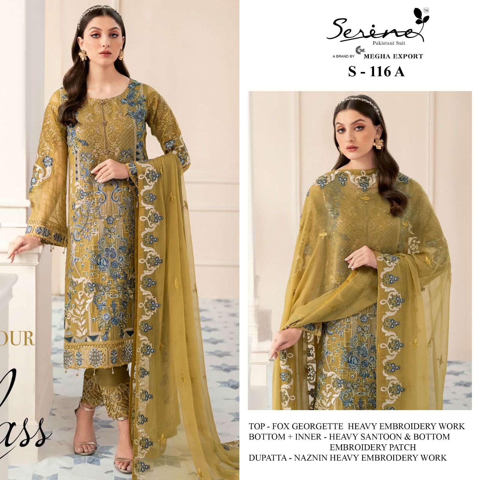 Serine S 116 Fox Georgette Heavy Embroidery With Diamond Pearls & Accessories On Wholesale