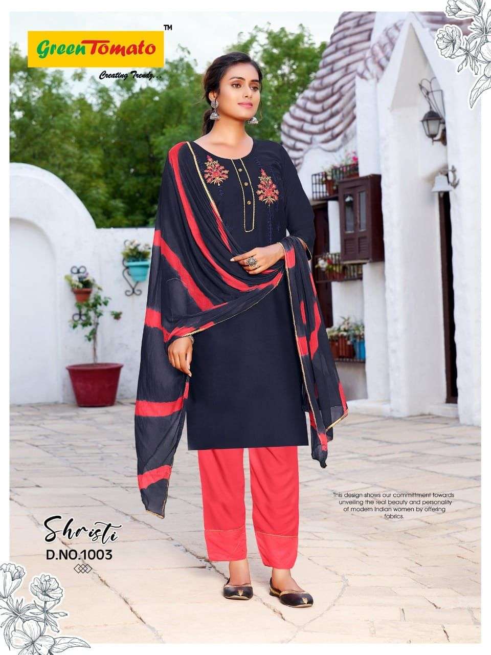 Shrishti Heavy Rayon Top Pant With Shibori Dying Dupatta embroidery Work On Wholesale