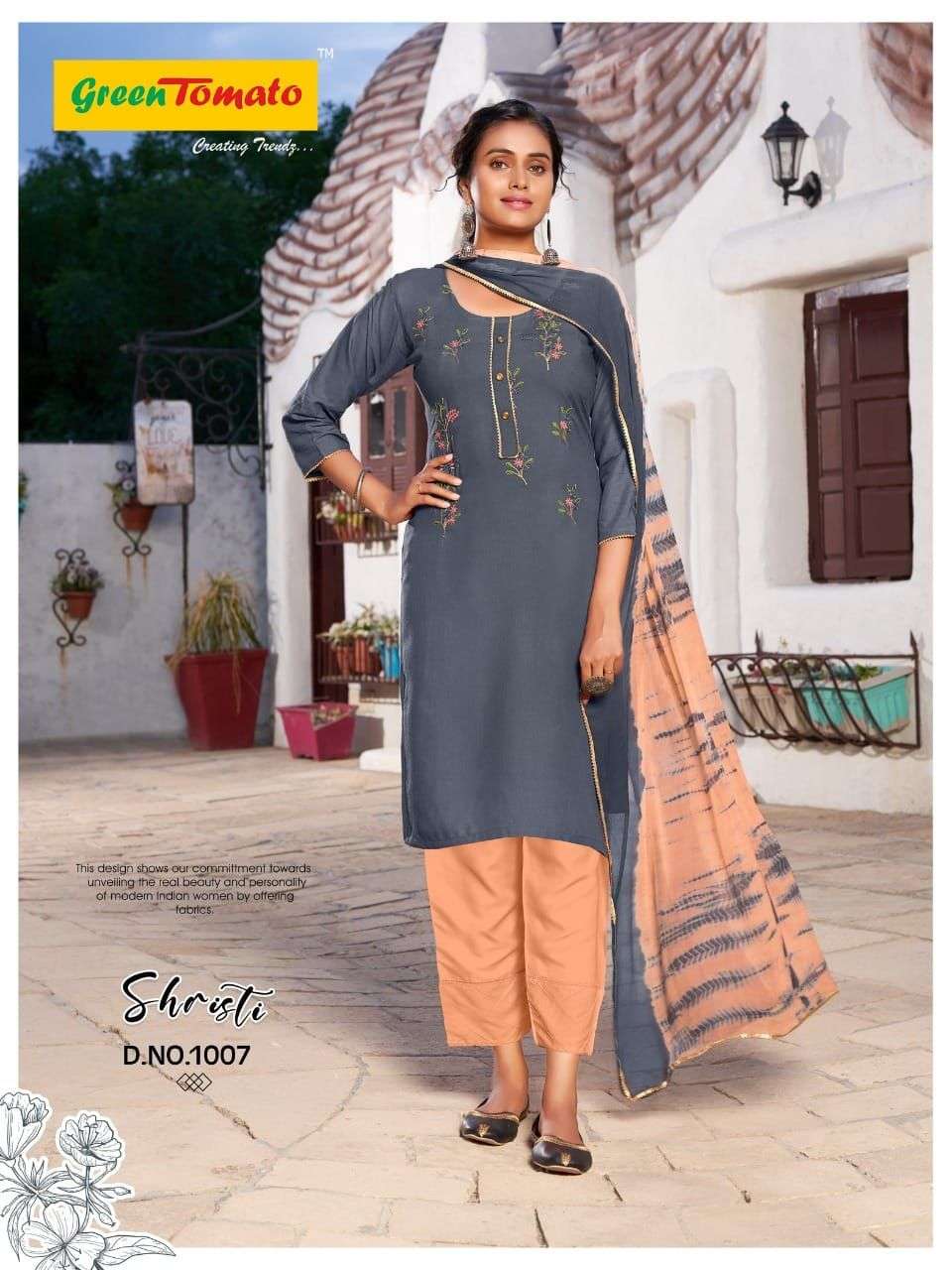 Shrishti Heavy Rayon Top Pant With Shibori Dying Dupatta embroidery Work On Wholesale