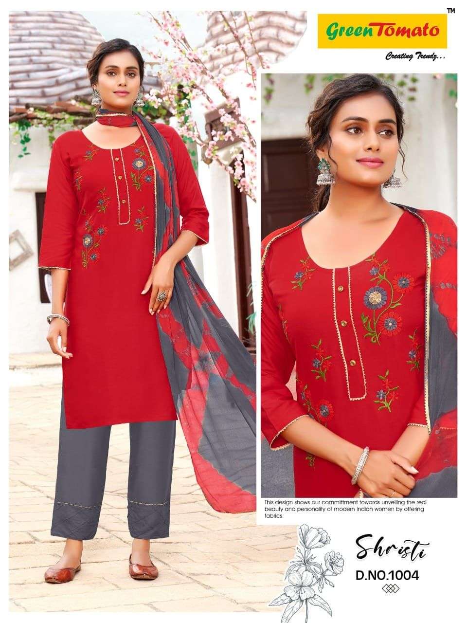 Shrishti Heavy Rayon Top Pant With Shibori Dying Dupatta embroidery Work On Wholesale