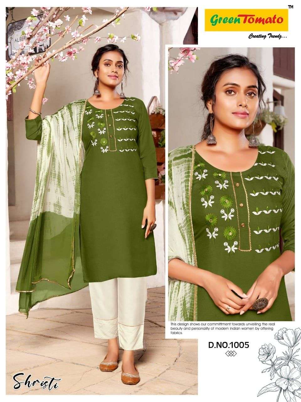 Shrishti Heavy Rayon Top Pant With Shibori Dying Dupatta embroidery Work On Wholesale
