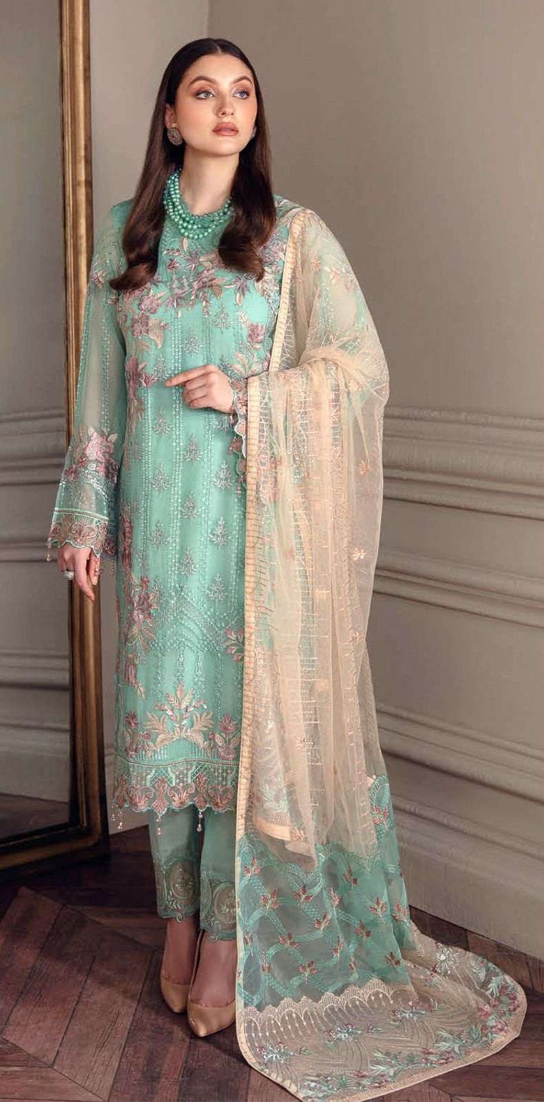 Simra D No. 16 A/B Fox Georgette Heavy Embroidery Pakistani Suits On Wholesale