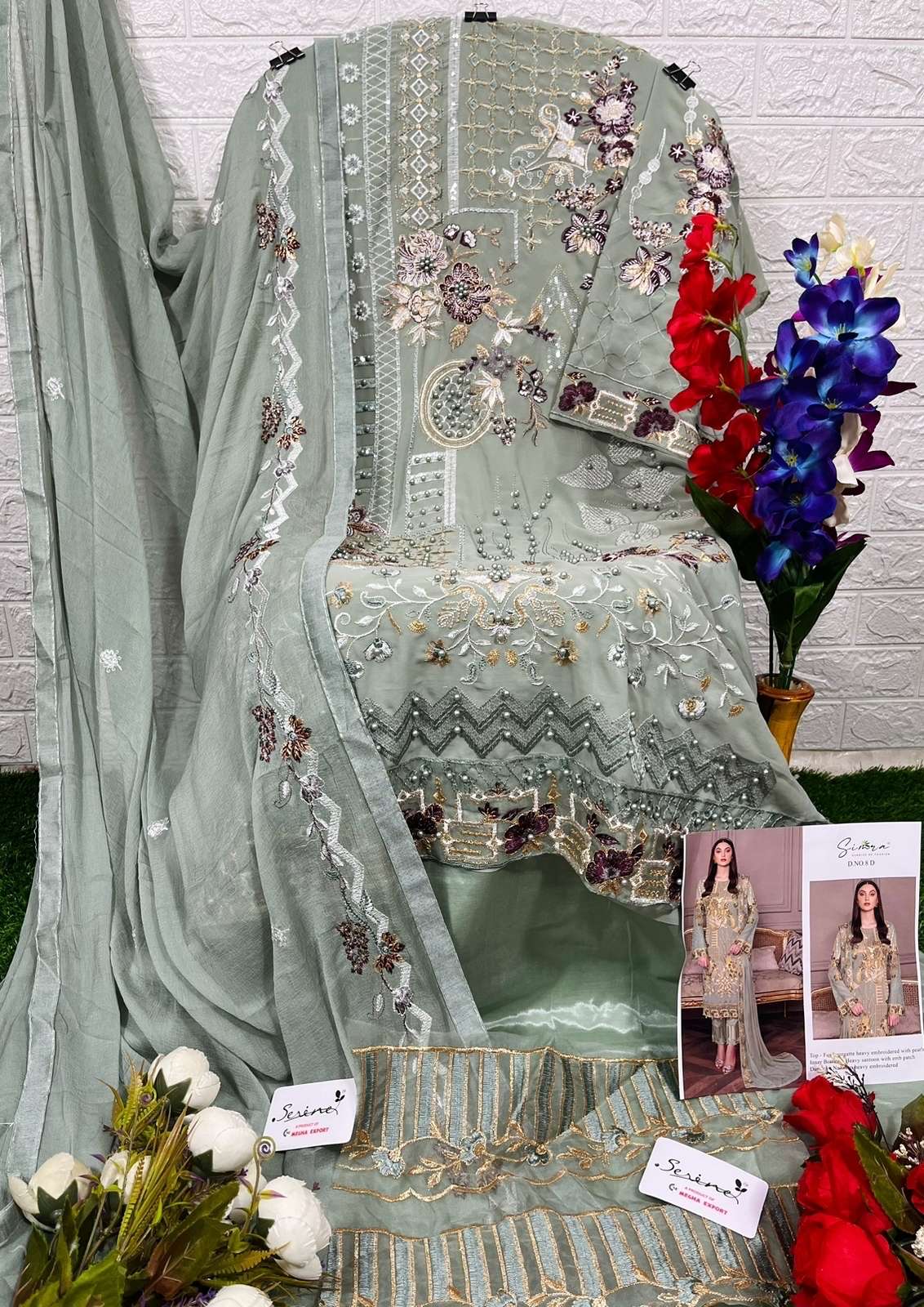  Simra D no. 8 Fox Georgette Heavy Embroidered With Pearls On Wholesale