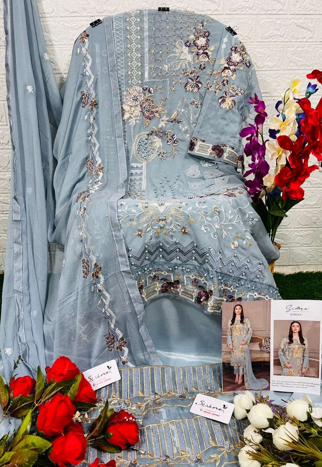  Simra D no. 8 Fox Georgette Heavy Embroidered With Pearls On Wholesale