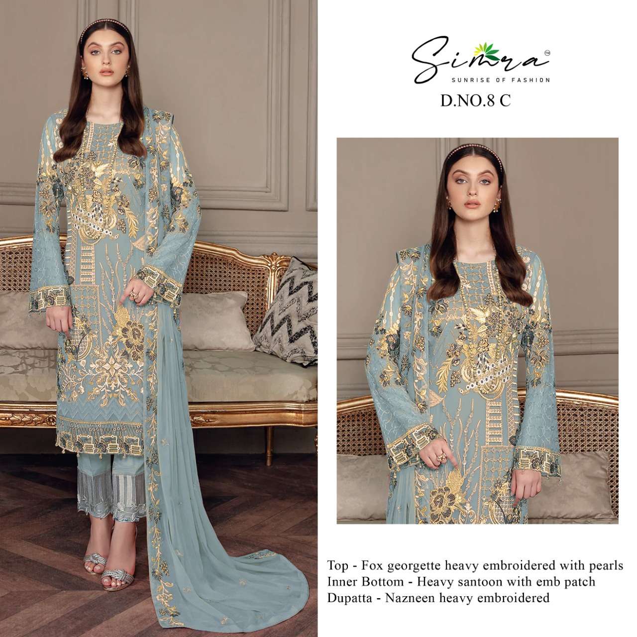  Simra D no. 8 Fox Georgette Heavy Embroidered With Pearls On Wholesale