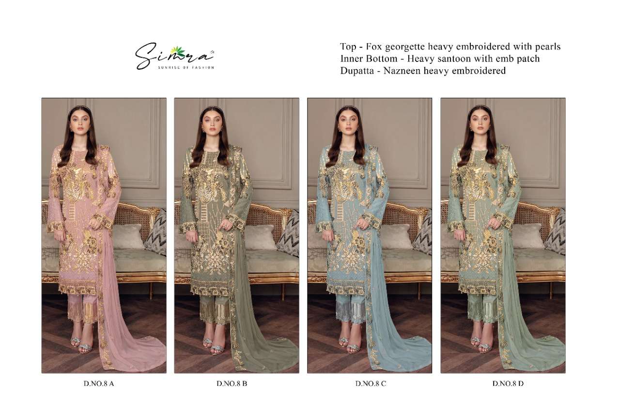  Simra D no. 8 Fox Georgette Heavy Embroidered With Pearls On Wholesale