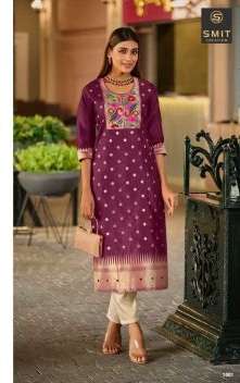 Smit Maya Silk With Paithani Designer Stright Readymade Kurti On Wholesale