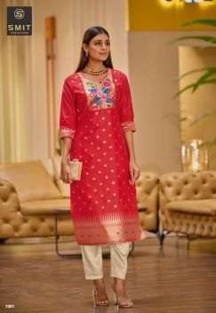 Smit Maya Silk With Paithani Designer Stright Readymade Kurti On Wholesale