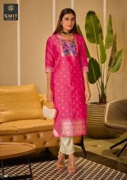 Smit Maya Silk With Paithani Designer Stright Readymade Kurti On Wholesale