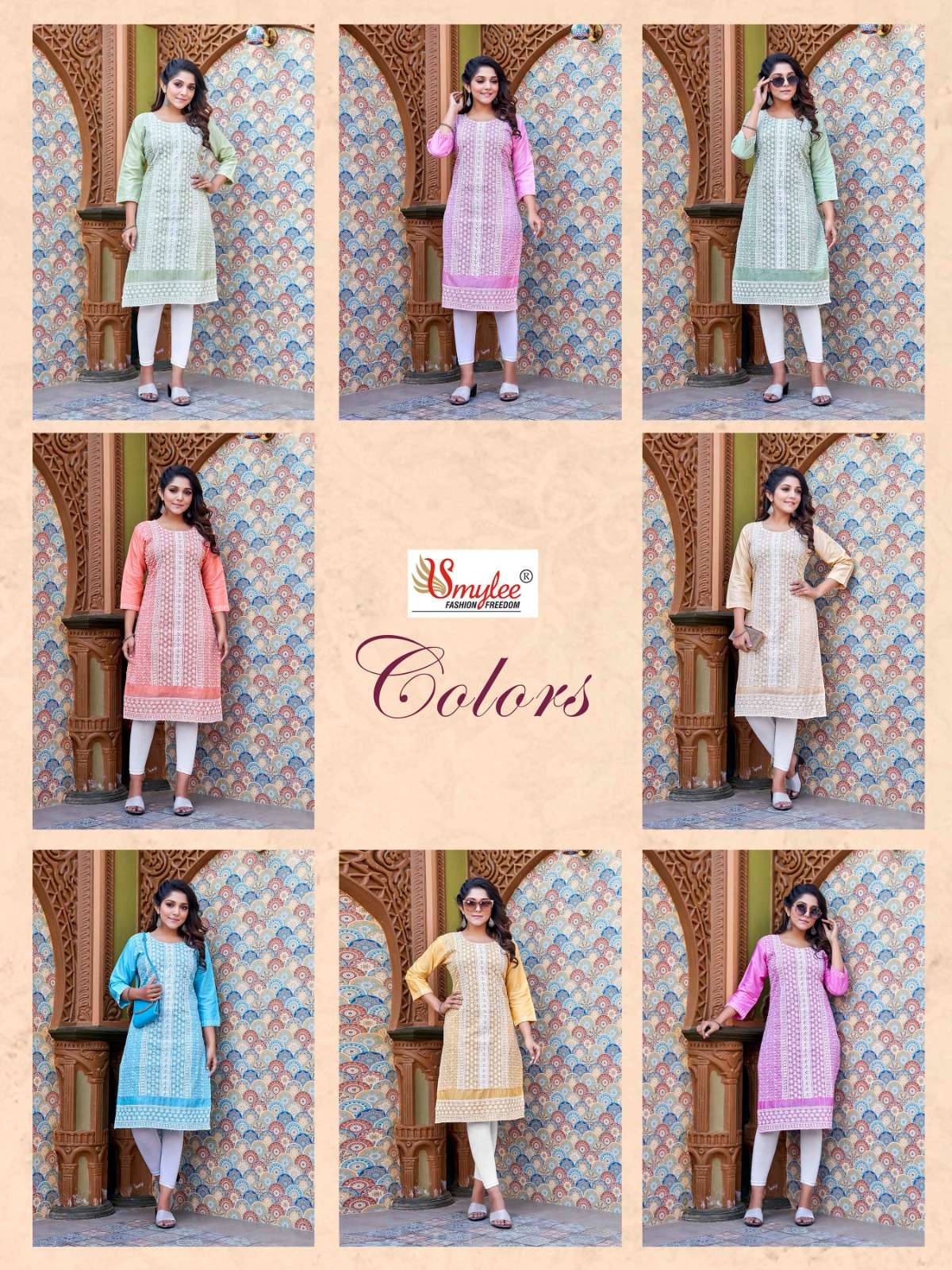 Smylee Colors Kurti Heavy Chiken Rayon Chiken Border On Wholesale