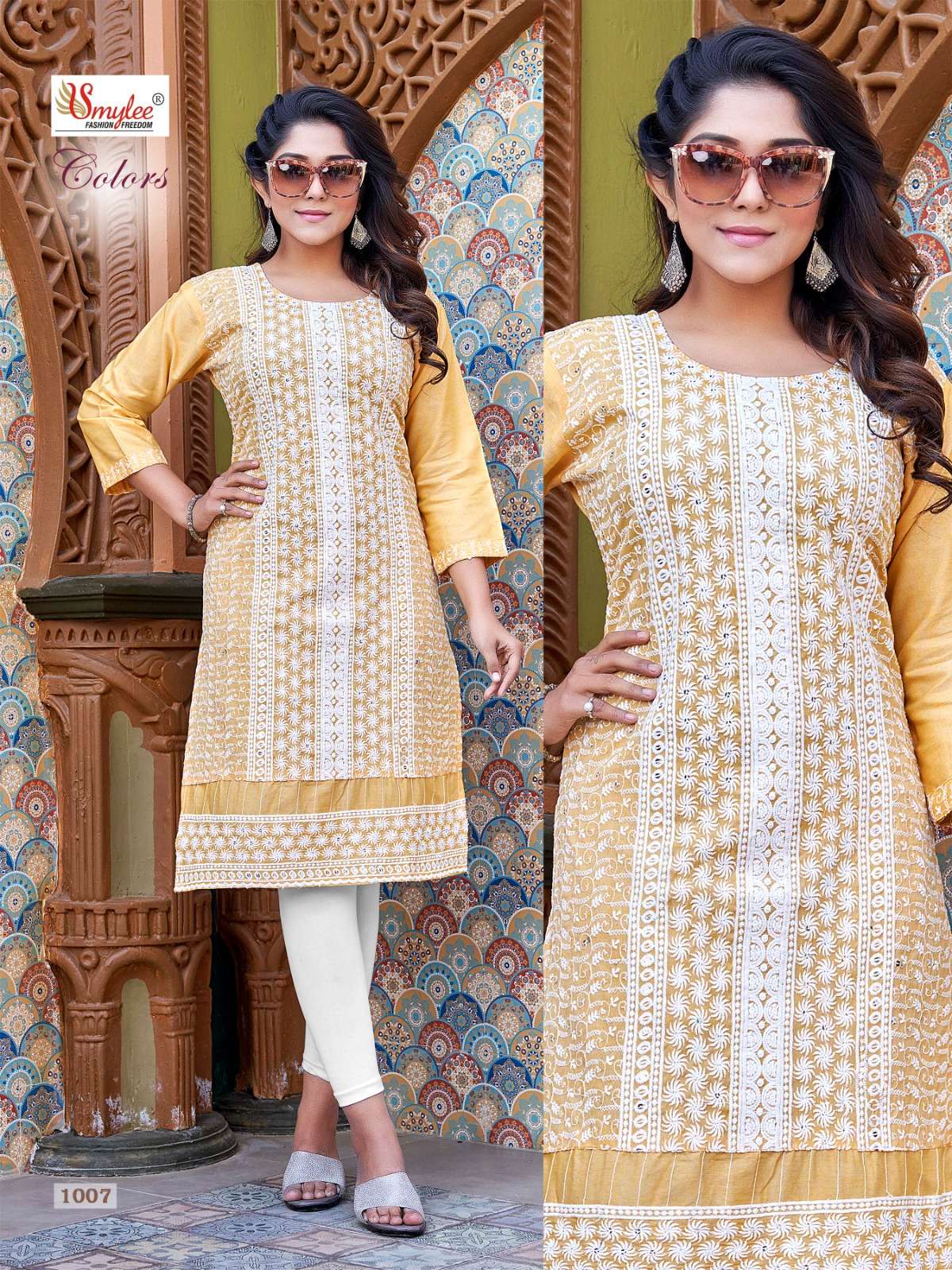 Smylee Colors Kurti Heavy Chiken Rayon Chiken Border On Wholesale