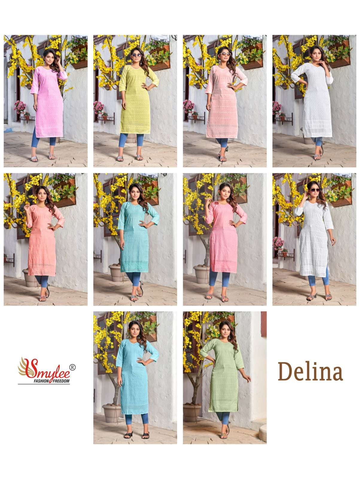Smylee Delina Chiken Work Kurti Catlogue On Wholesale 