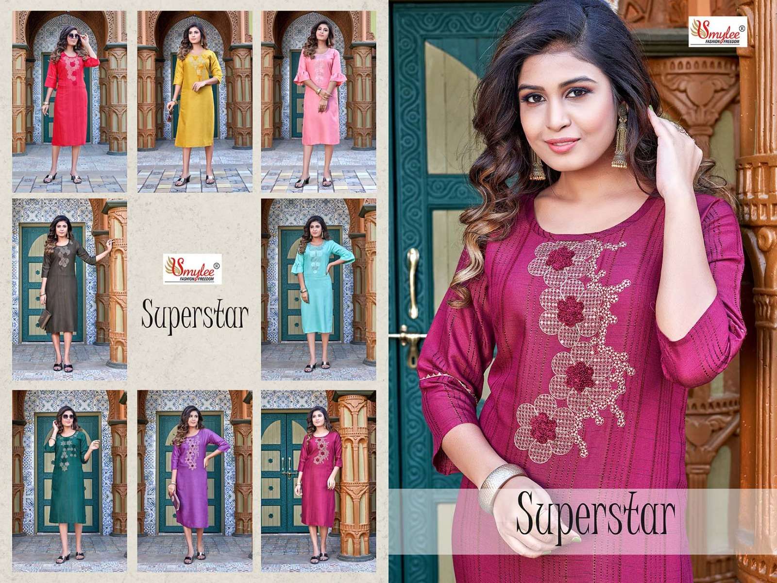 Superstar Kurti Heavy lining Rayon With Embroidery & Manual Work On Wholesale