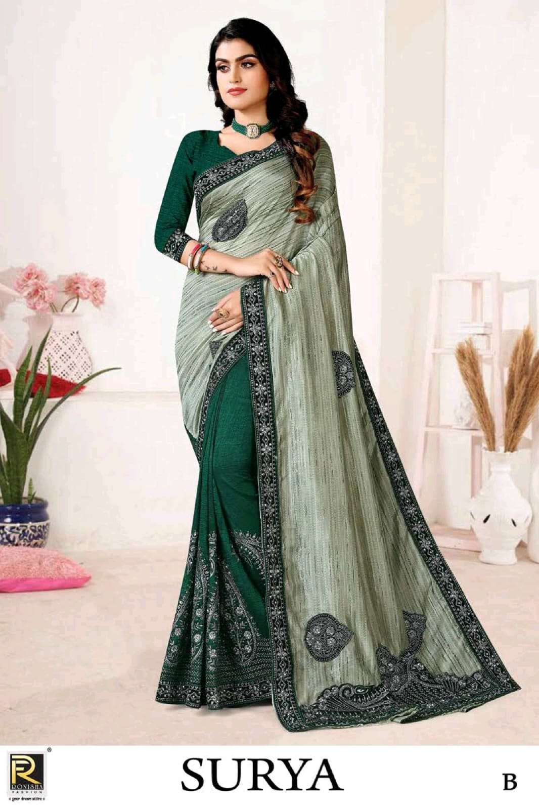 Ronisha Surya Present Fabric Vichitra Silk  Heavy Diamond Embroidery Worked On Wholesale