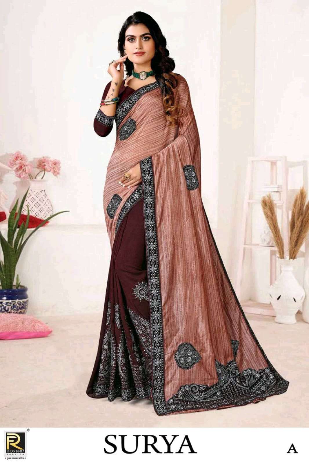 Ronisha Surya Present Fabric Vichitra Silk  Heavy Diamond Embroidery Worked On Wholesale