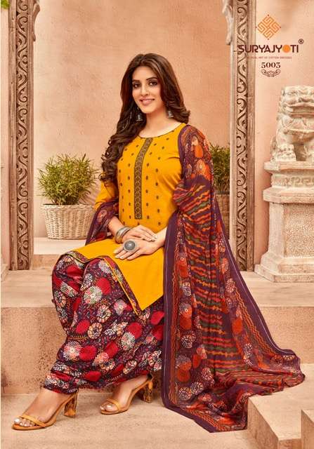 Suryajyoti Patiyala Express Vol 5 Pure Cotton Print With Neck Embroidery Work On Wholesale