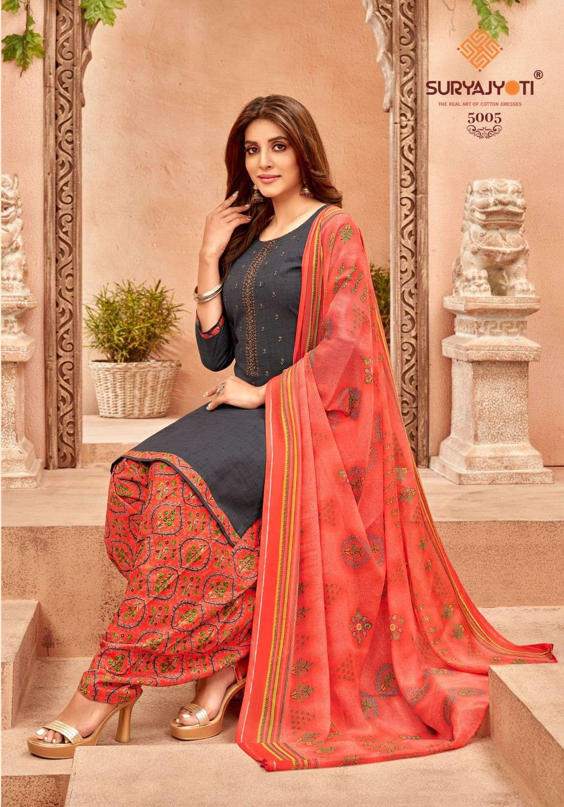 Suryajyoti Patiyala Express Vol 5 Pure Cotton Print With Neck Embroidery Work On Wholesale