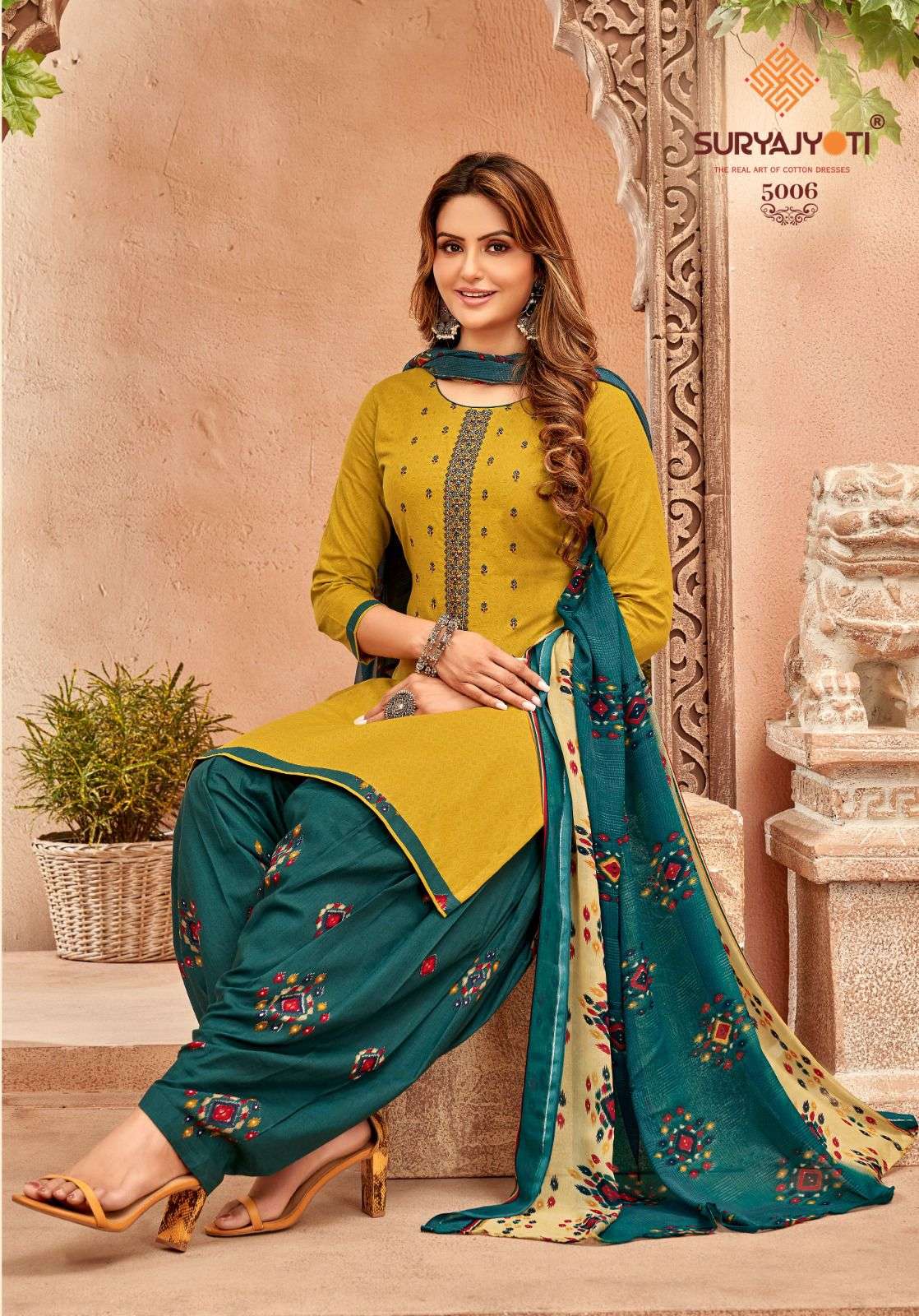 Suryajyoti Patiyala Express Vol 5 Pure Cotton Print With Neck Embroidery Work On Wholesale