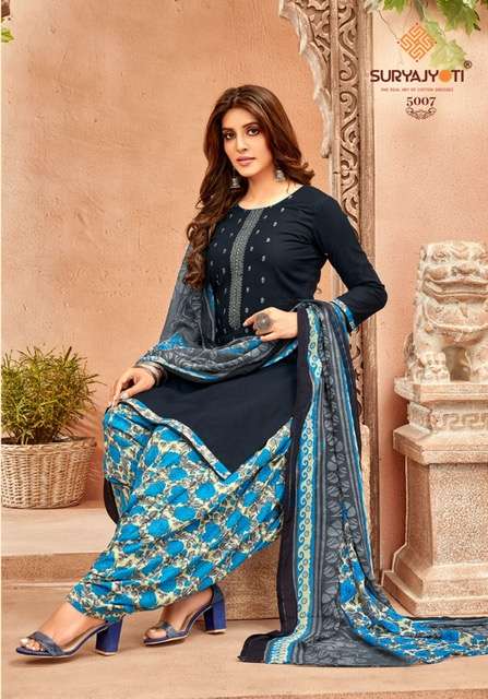 Suryajyoti Patiyala Express Vol 5 Pure Cotton Print With Neck Embroidery Work On Wholesale