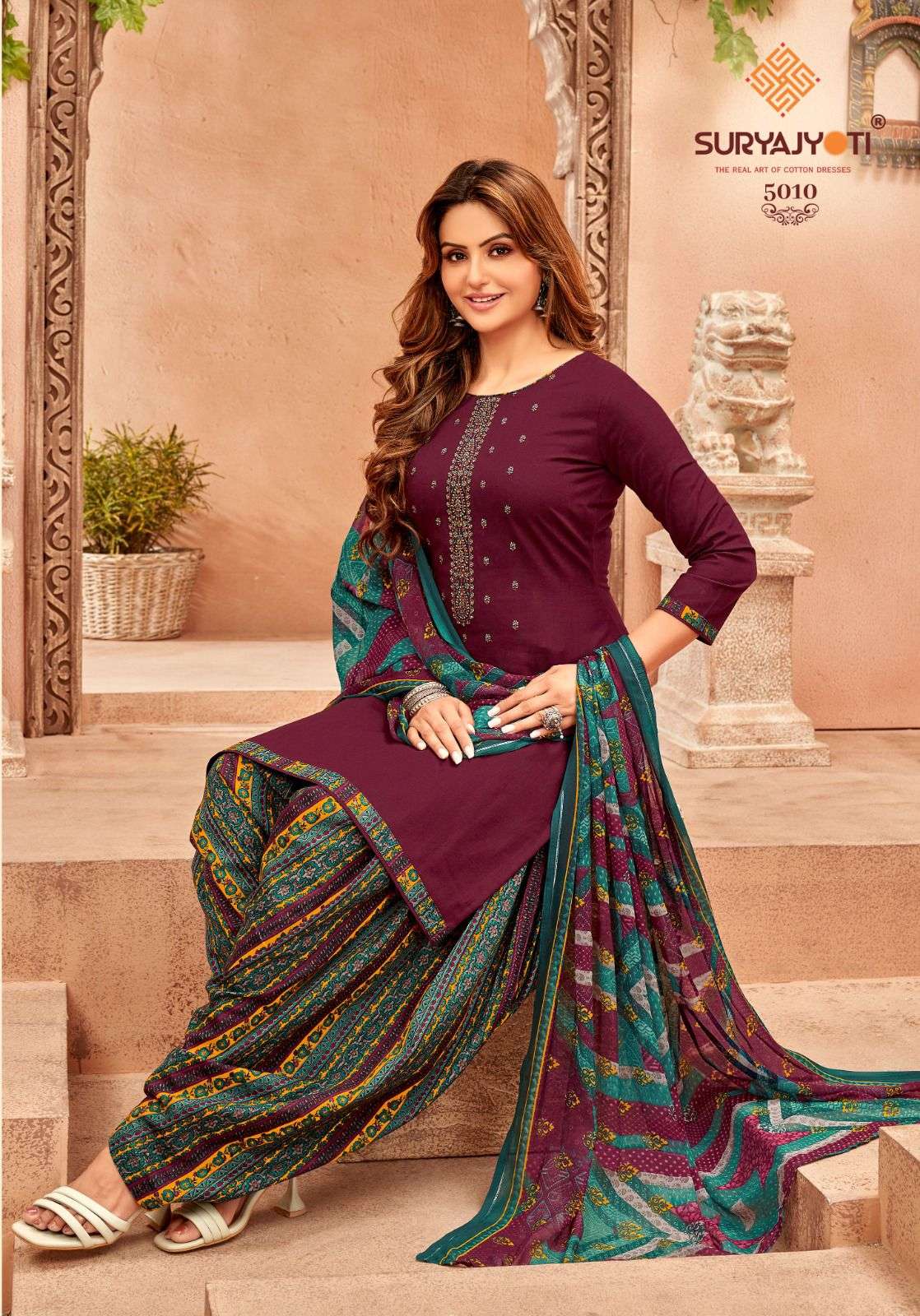 Suryajyoti Patiyala Express Vol 5 Pure Cotton Print With Neck Embroidery Work On Wholesale