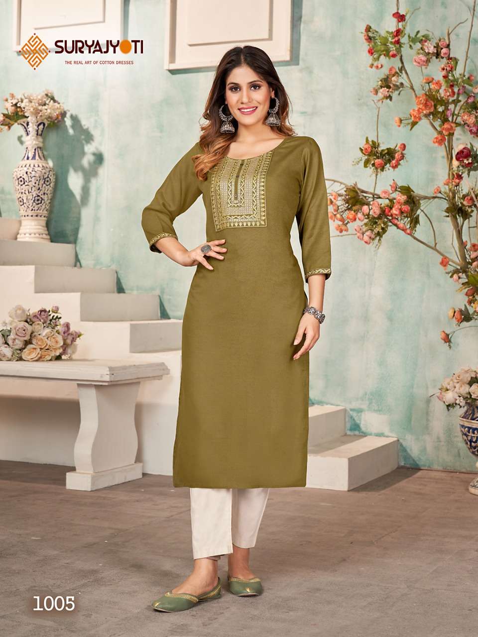 Suryajyoti Present Nirja Superstar Vol 1 Rayon Neck And Sleeves Embroidered With Sequence On Wholesale