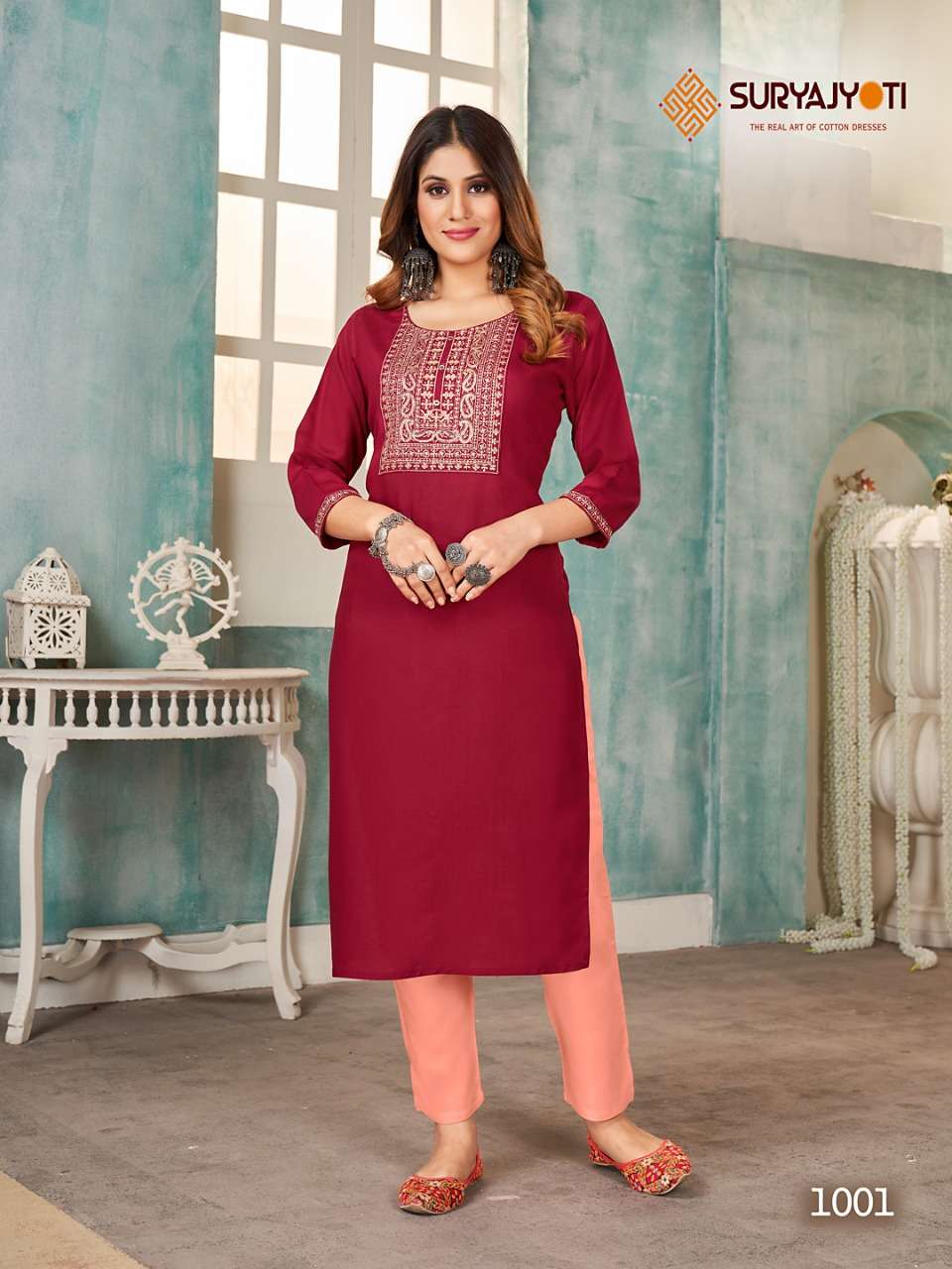 Suryajyoti Present Nirja Superstar Vol 1 Rayon Neck And Sleeves Embroidered With Sequence On Wholesale