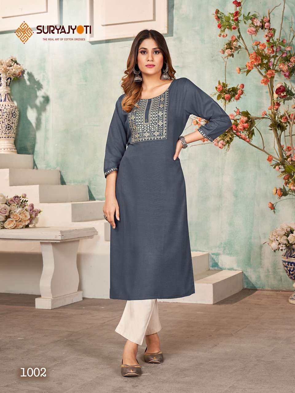 Suryajyoti Present Nirja Superstar Vol 1 Rayon Neck And Sleeves Embroidered With Sequence On Wholesale