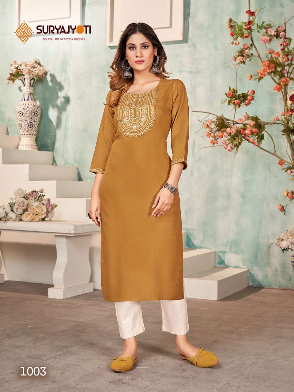 Suryajyoti Present Nirja Superstar Vol 1 Rayon Neck And Sleeves Embroidered With Sequence On Wholesale