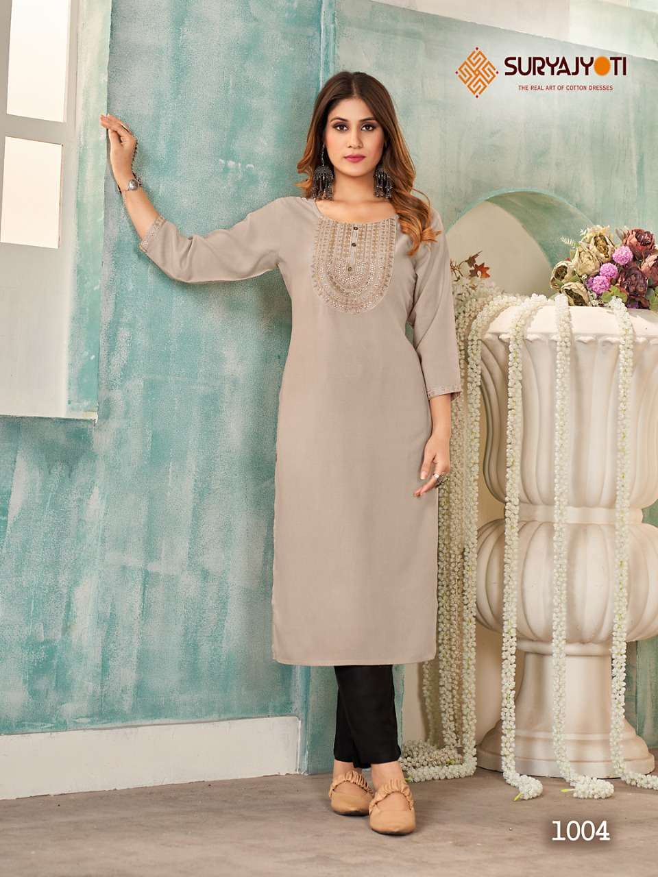 Suryajyoti Present Nirja Superstar Vol 1 Rayon Neck And Sleeves Embroidered With Sequence On Wholesale