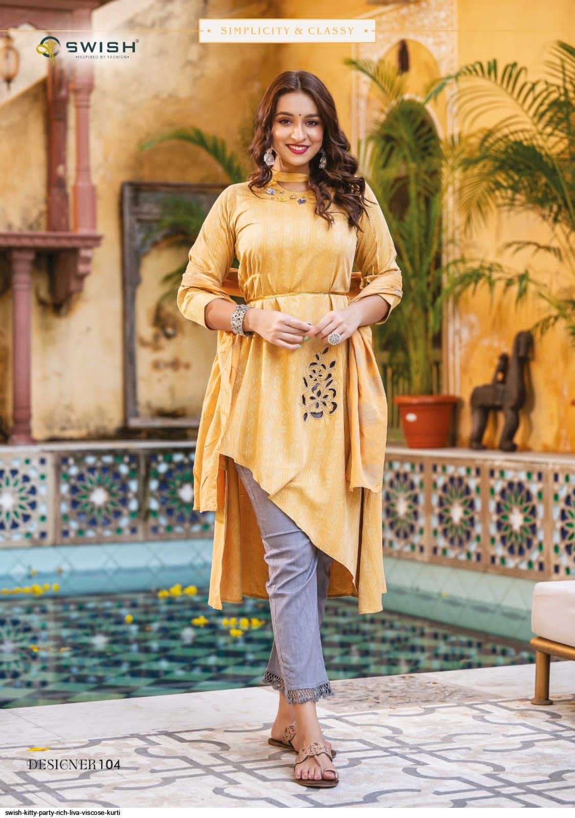 Swish Kitty Party Rich Liva Viscose Kurti For Wedding Function On Wholesale