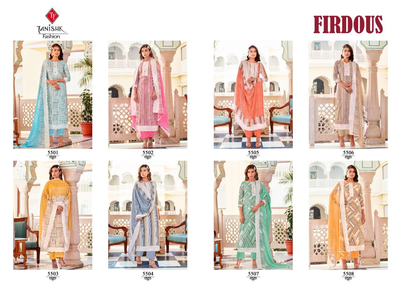 Tanishk Firdous Fancy Pure Cotton Print Dress Material On Wholesale