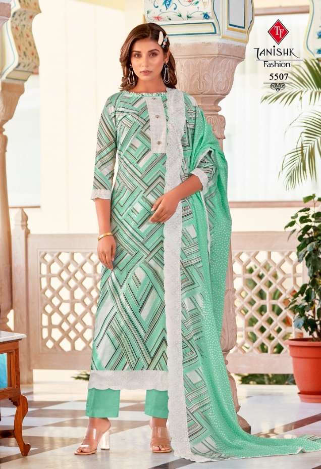 Tanishk Firdous Fancy Pure Cotton Print Dress Material On Wholesale