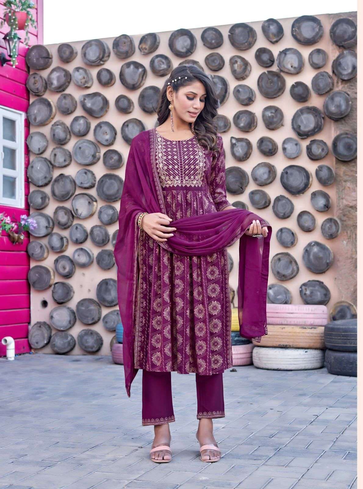 Tips & Tops Gungun Vol 02 Embroidered Nyra Collection Kurtapant Set On Wholesale