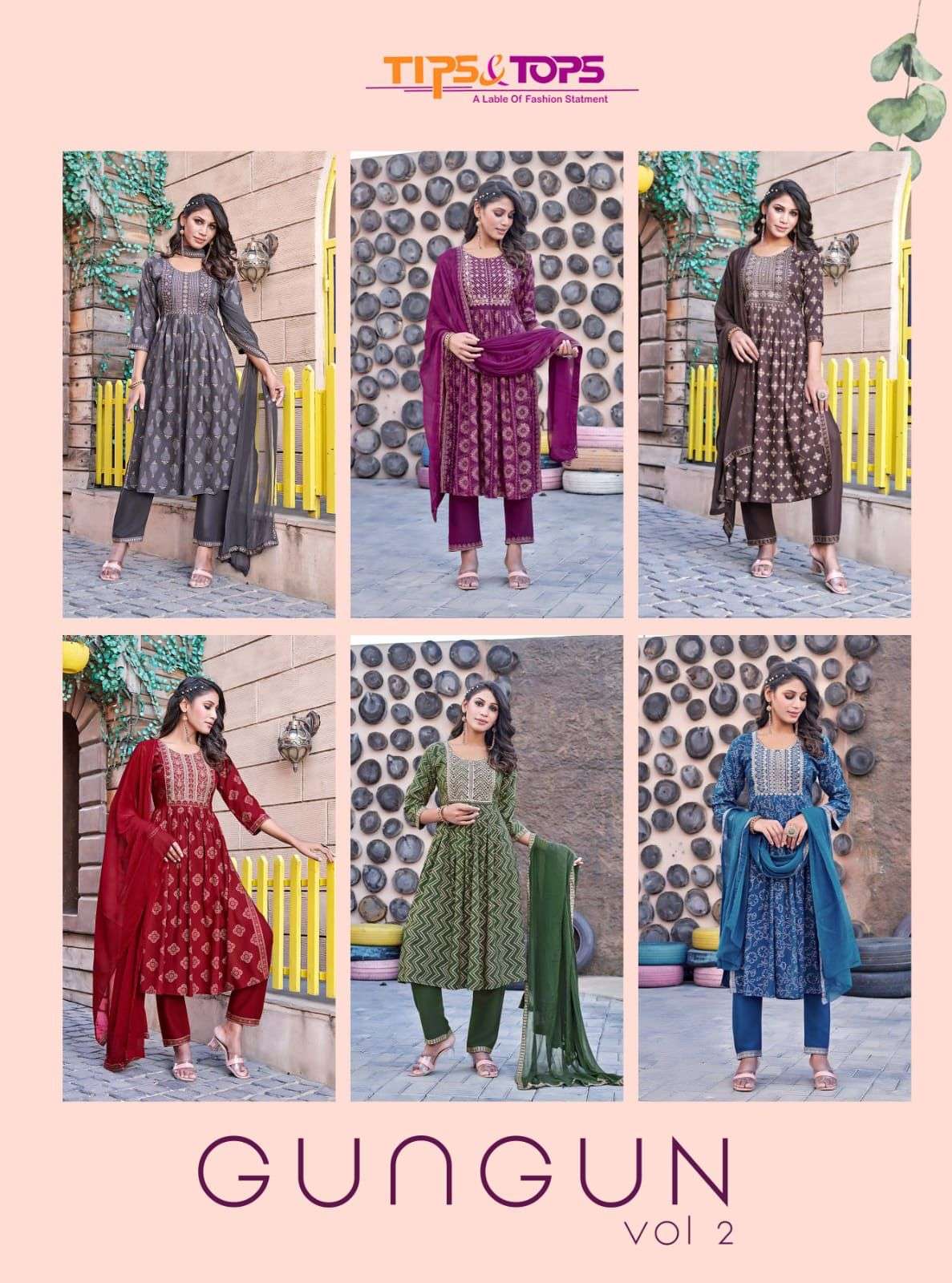 Tips & Tops Gungun Vol 02 Embroidered Nyra Collection Kurtapant Set On Wholesale