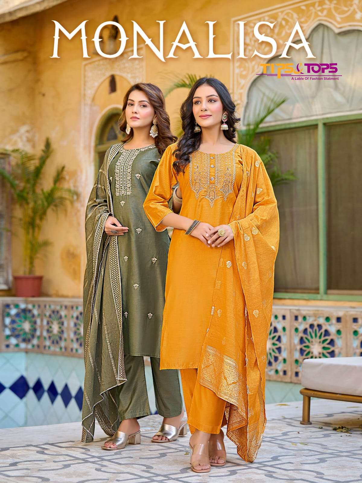 Tips & Tops Monalisa Fancy Viscose Chanderi Silk With Embroidery Work On Wholesale