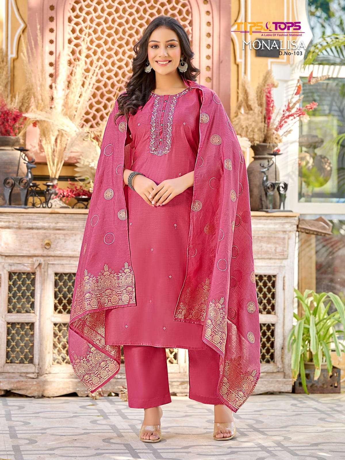 Tips & Tops Monalisa Fancy Viscose Chanderi Silk With Embroidery Work On Wholesale