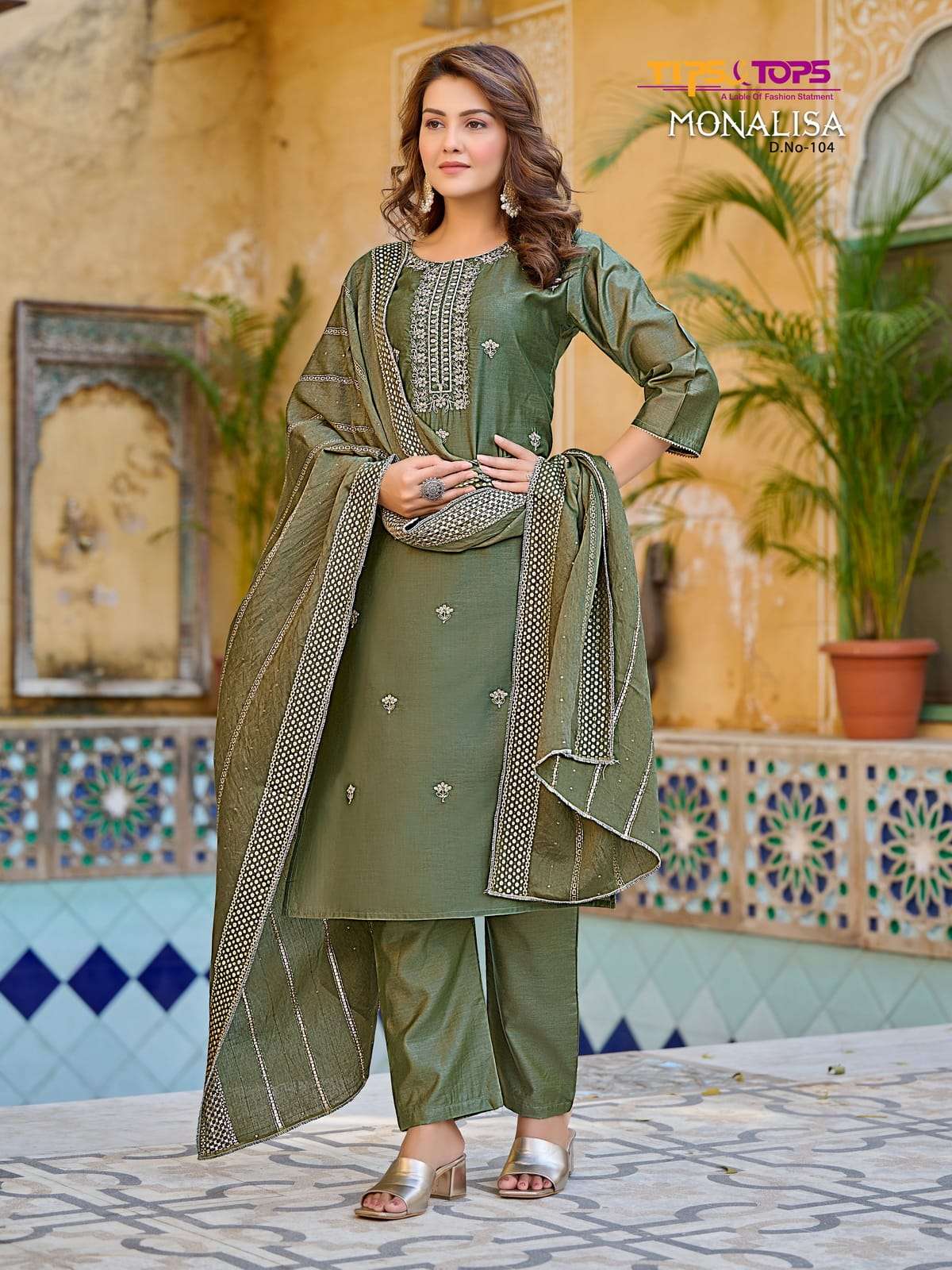 Tips & Tops Monalisa Fancy Viscose Chanderi Silk With Embroidery Work On Wholesale