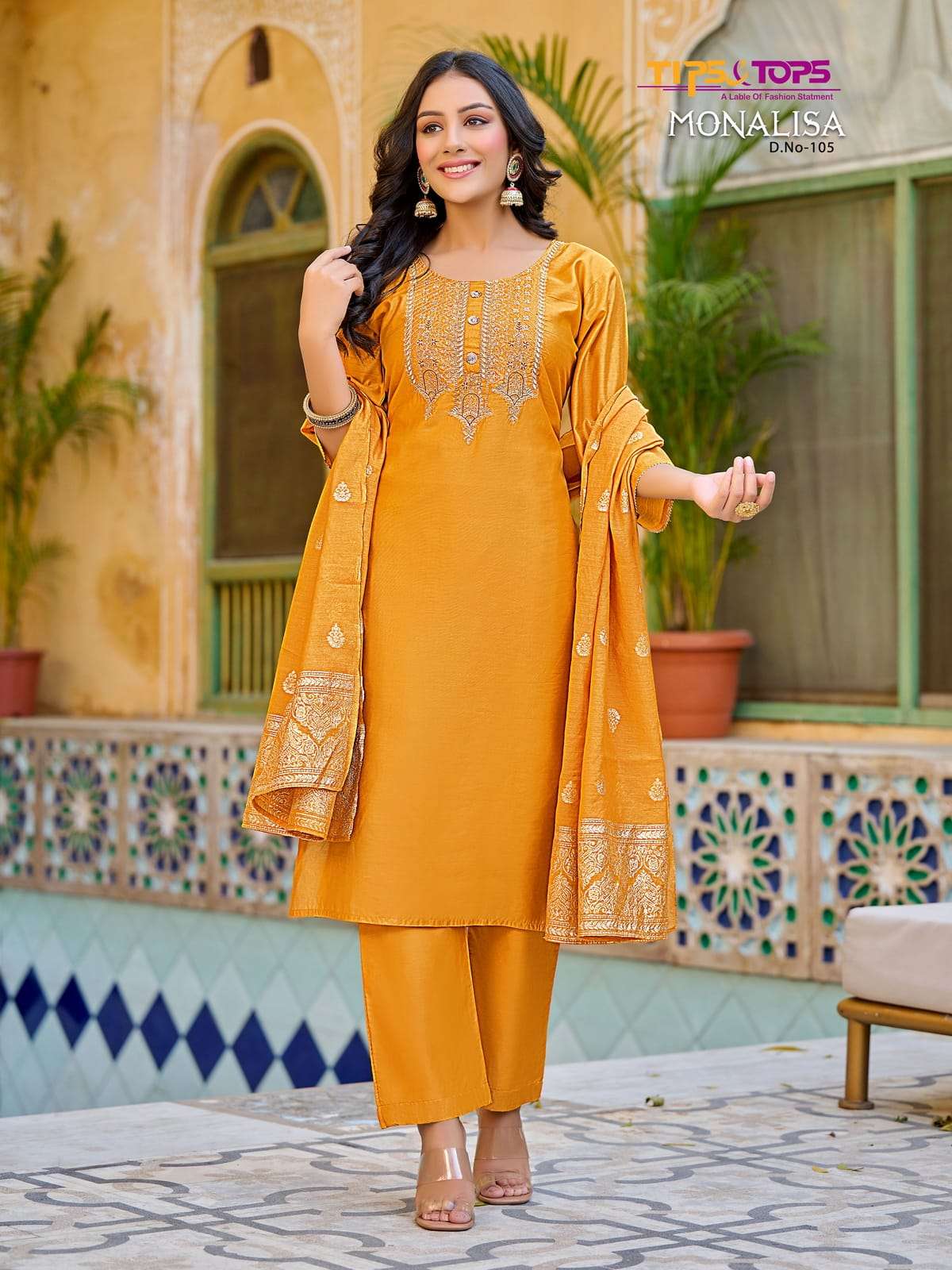 Tips & Tops Monalisa Fancy Viscose Chanderi Silk With Embroidery Work On Wholesale