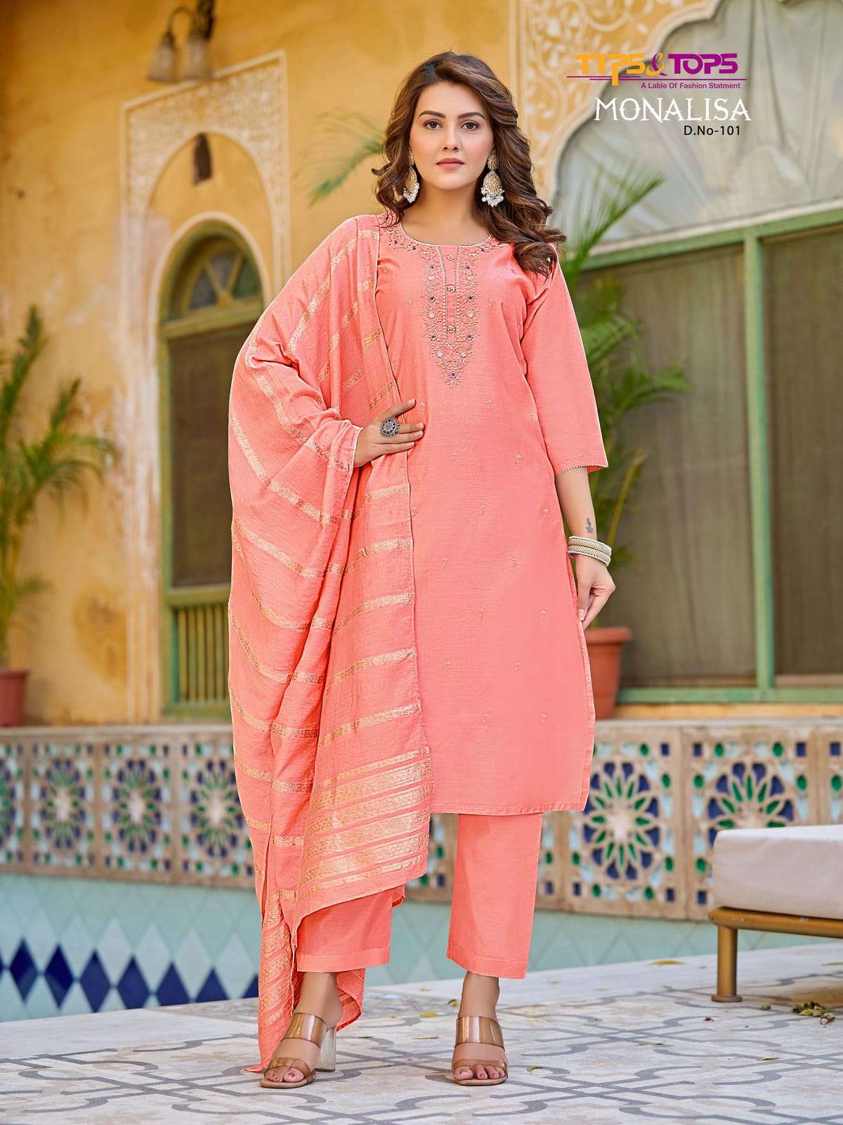 Tips & Tops Monalisa Fancy Viscose Chanderi Silk With Embroidery Work On Wholesale