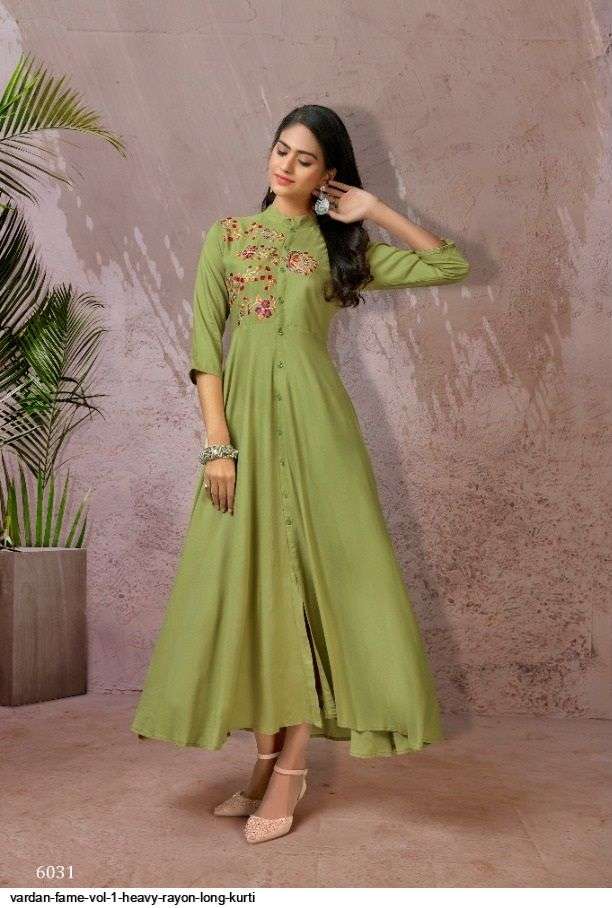 Vardan Fame Vol 1 Heavy Rayon Long Kurtis On Wholesale