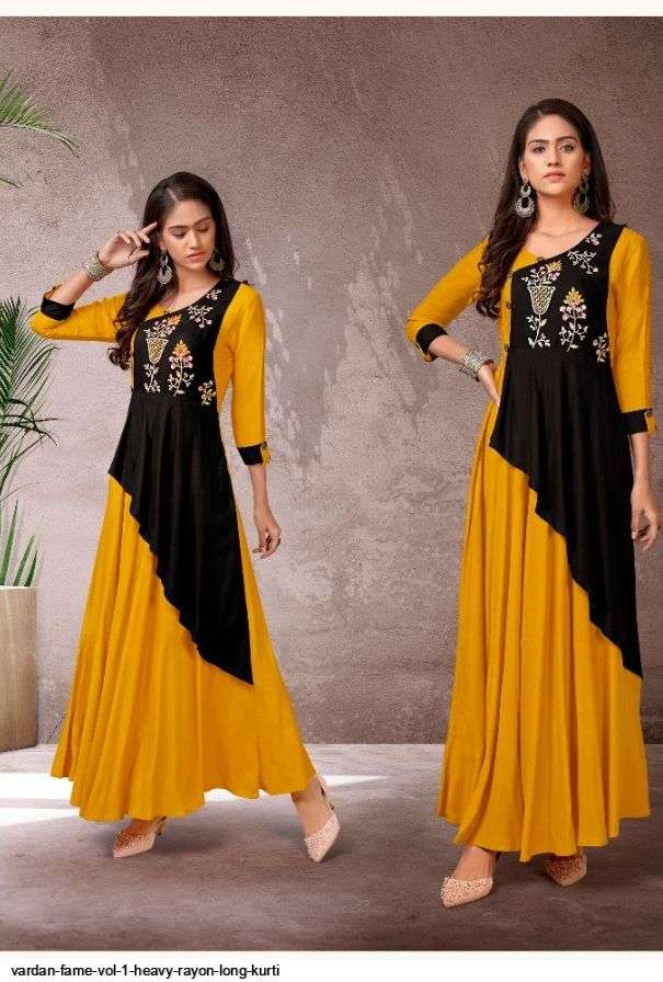 Vardan Fame Vol 1 Heavy Rayon Long Kurtis On Wholesale