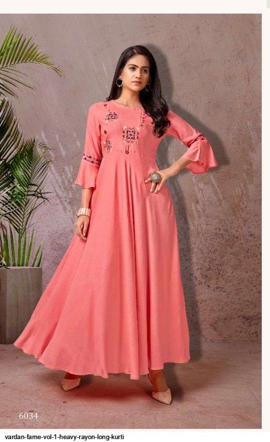 Vardan Fame Vol 1 Heavy Rayon Long Kurtis On Wholesale