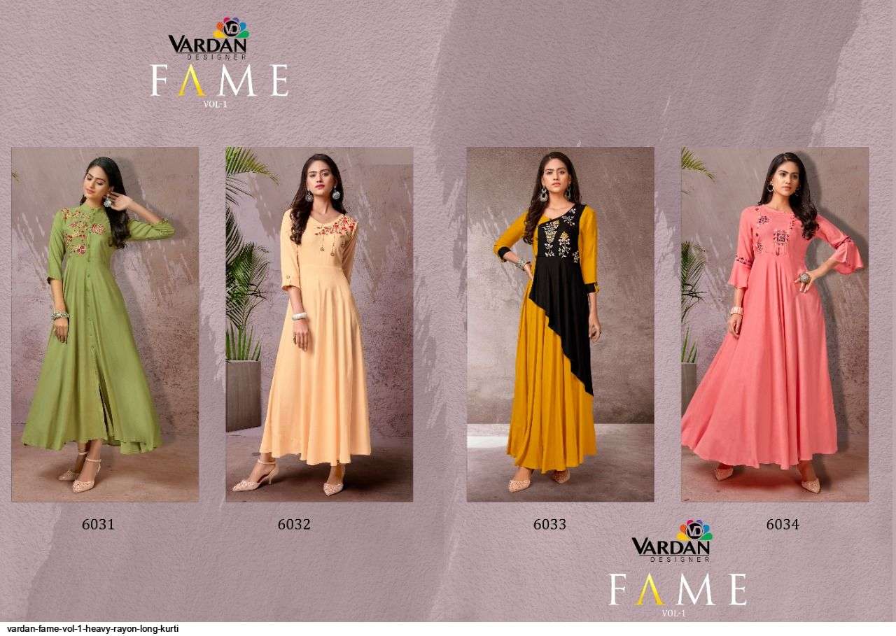 Vardan Fame Vol 1 Heavy Rayon Long Kurtis On Wholesale
